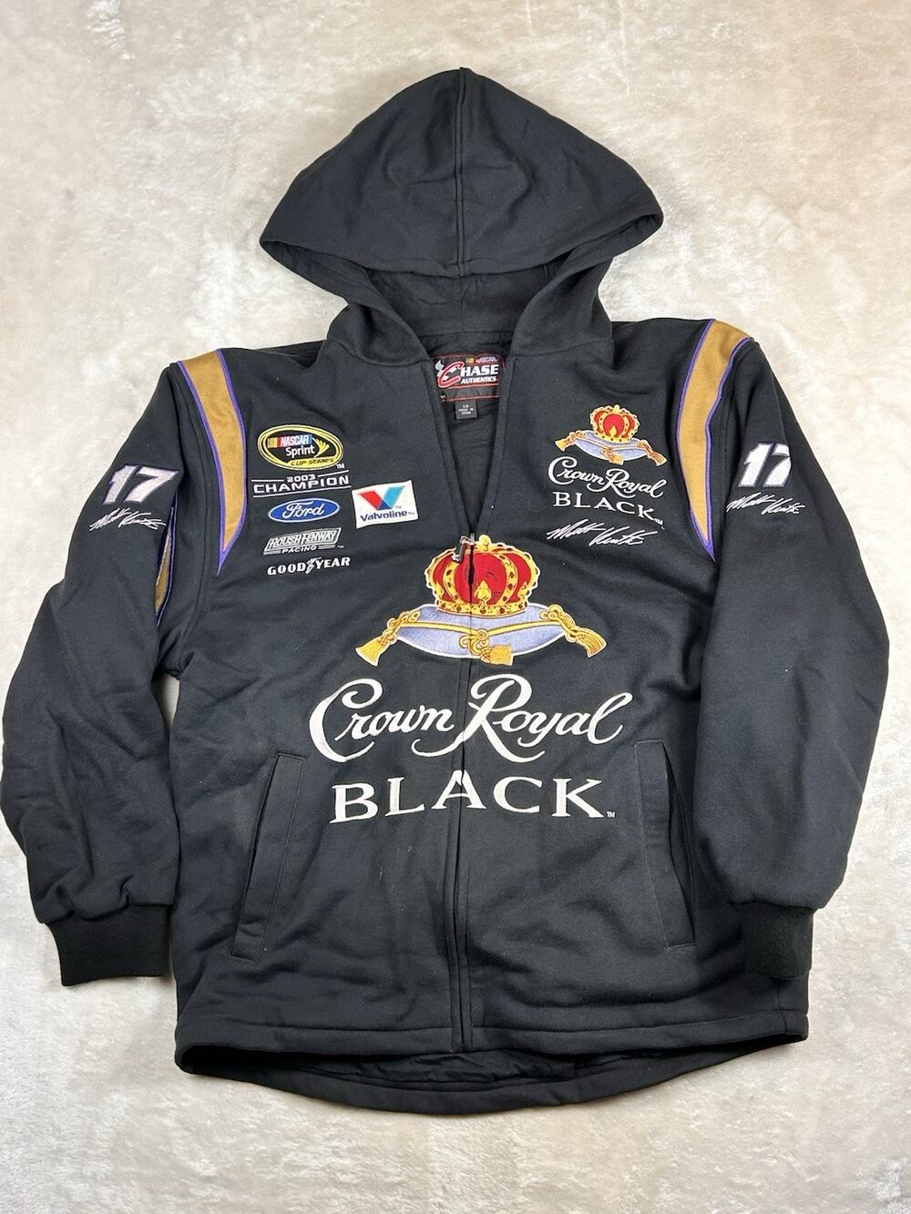 Mens L Matt Kenseth Crown Royal Black NASCAR Full Zip Up Hoodie Chase Authentics
